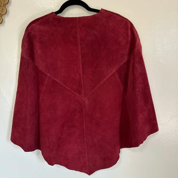 Vintage Dialogue Red Genuine Suede Cape, Boho, 70s Style, Festival - Picture 4 of 11